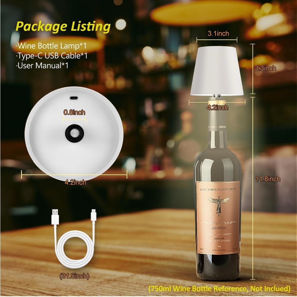 Set of 2 USB-chargeable White Wine Bottle Lamp Shades
